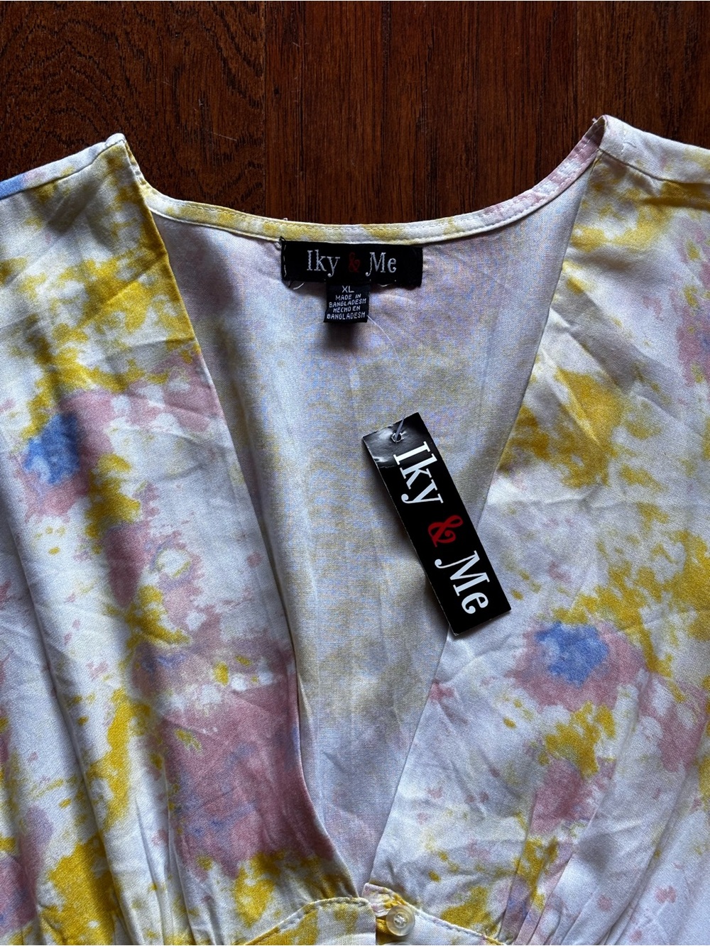 Iky & Me Tie Dye Balloon Sleeve Crop Top Pink Yellow | Size XL | NWT - Picture 8 of 10